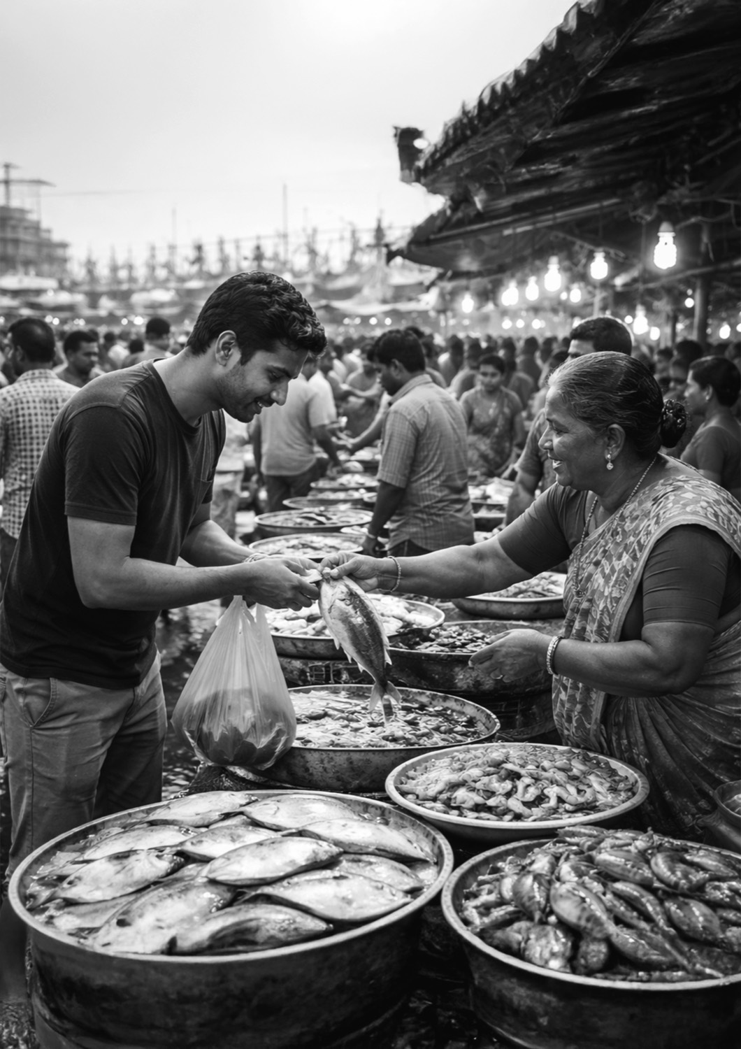 A bustling Madras market